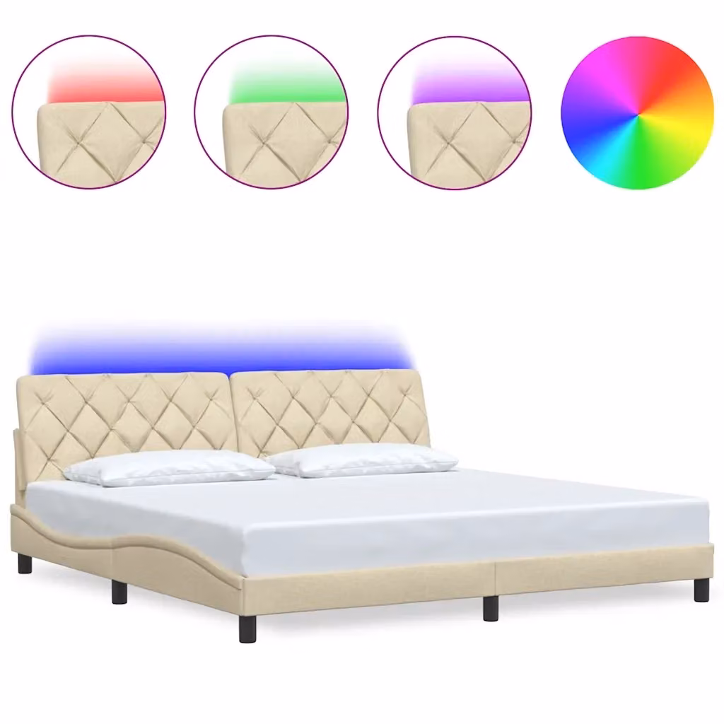Letto contenitore vidaXL con illuminazione LED e porta USB in tessuto beige L/P/H: 200 x 200 x 218 cm – 2