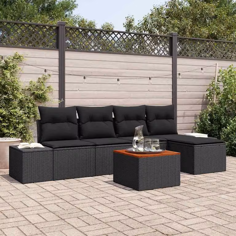 Maison Exclusive - Set da giardino composto da 6 pezzi, divano in rattan sintetico nero
