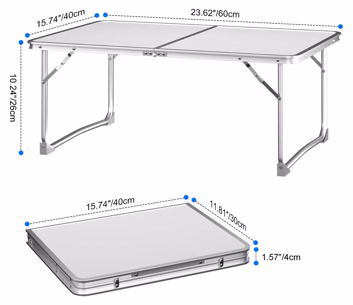 Tavolino pieghevole - Tavolo da campeggio - Tavolo da giardino portatile - Pieghevole - Struttura in metallo - Per 2 persone - 60 x 40 x 26 cm - Bianco