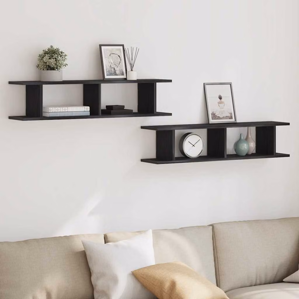 Set di 2 mensole da parete vidaXL in MDF color nero, L 90 cm x P 20 cm x H 18 cm