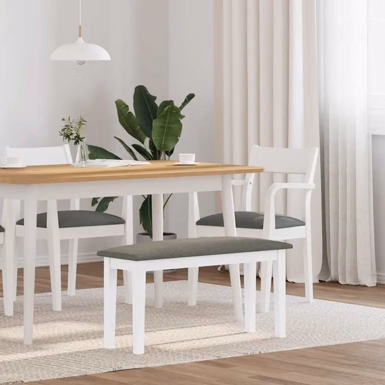 Panca scandinava vidaXL in legno massello bianco e grigio per cucina e sala da pranzo