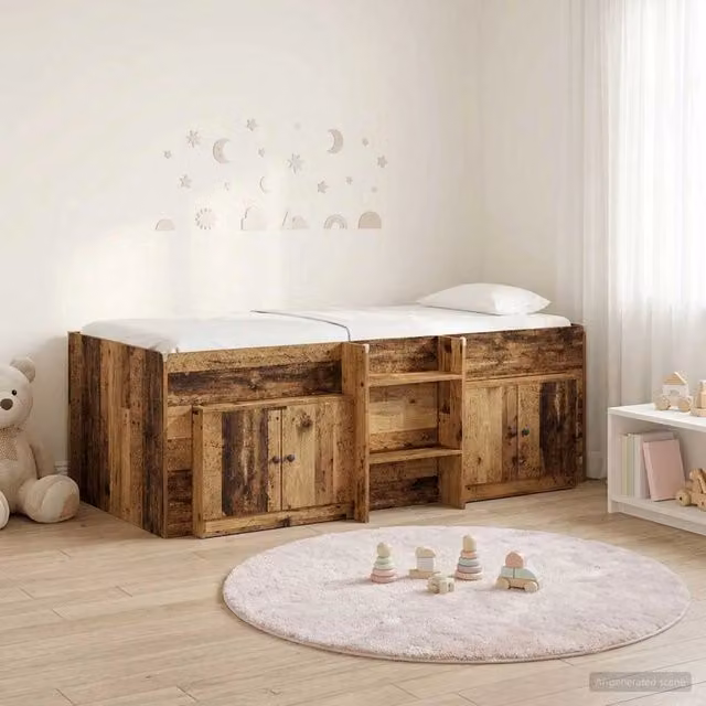 Struttura Letto Loft con Mobile con porta 3 pz Legno antico 3423380