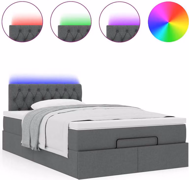 Pouf Letto con Materasso e LED Grigio Scuro 120x190 cm Tessuto