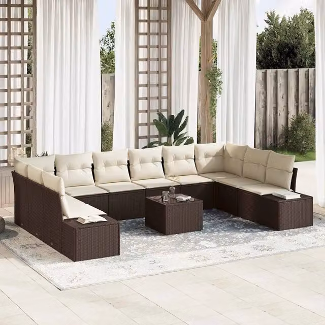 Set Divano da Giardino 10 pz 9-Numero di posti Marrone e Crema 3355917