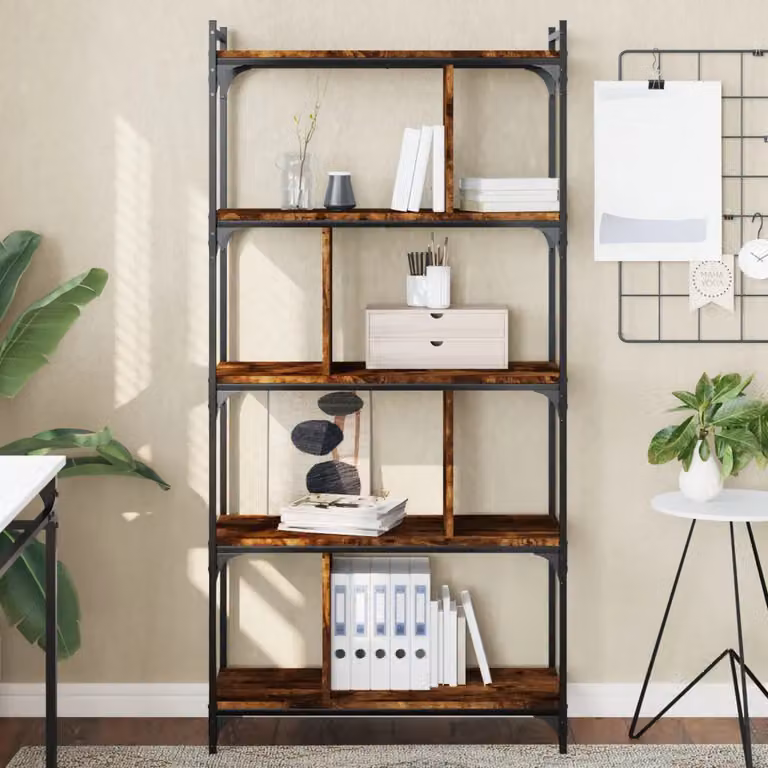 Libreria vidaXL in stile industriale con 5 ripiani, colore Rovere Fumo, L/P/H: 76 x 32 x 158 cm