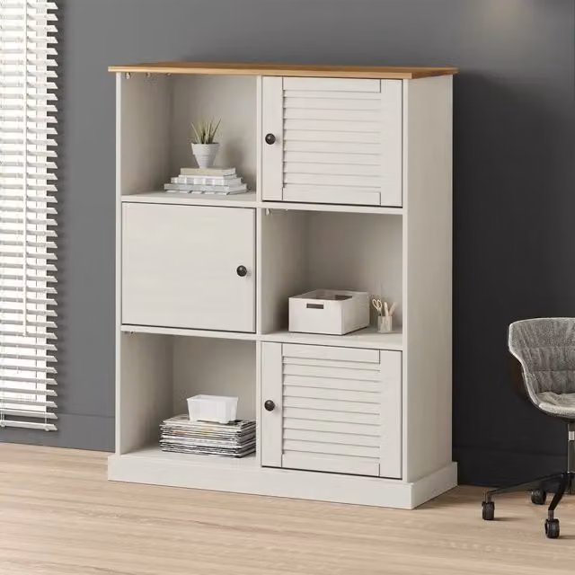 Libreria a parete vidaXL in legno di pino bianco e metallo, stile rustico, L: 90 cm, P: 35 cm, H: 114,5 cm – 1