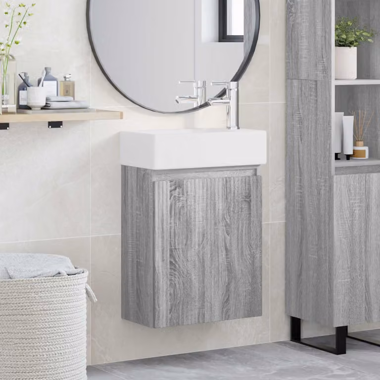 Mobile bagno vidaXL con rubinetto in stile Sonoma grigio L: 45,5 cm, P: 22,5 cm, H: 84 cm