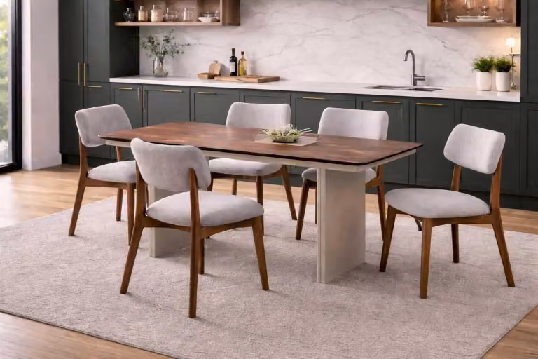 Stilvolle Esszimmergarnitur Holztisch Edle 4x Polsterstühle 5tlg