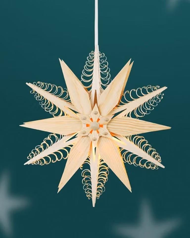 Decorazione per finestre a forma di stella spagnola, doppia, con illuminazione. Al centro, due stelle. Dimensioni: 24x24x8 cm. NUOVO