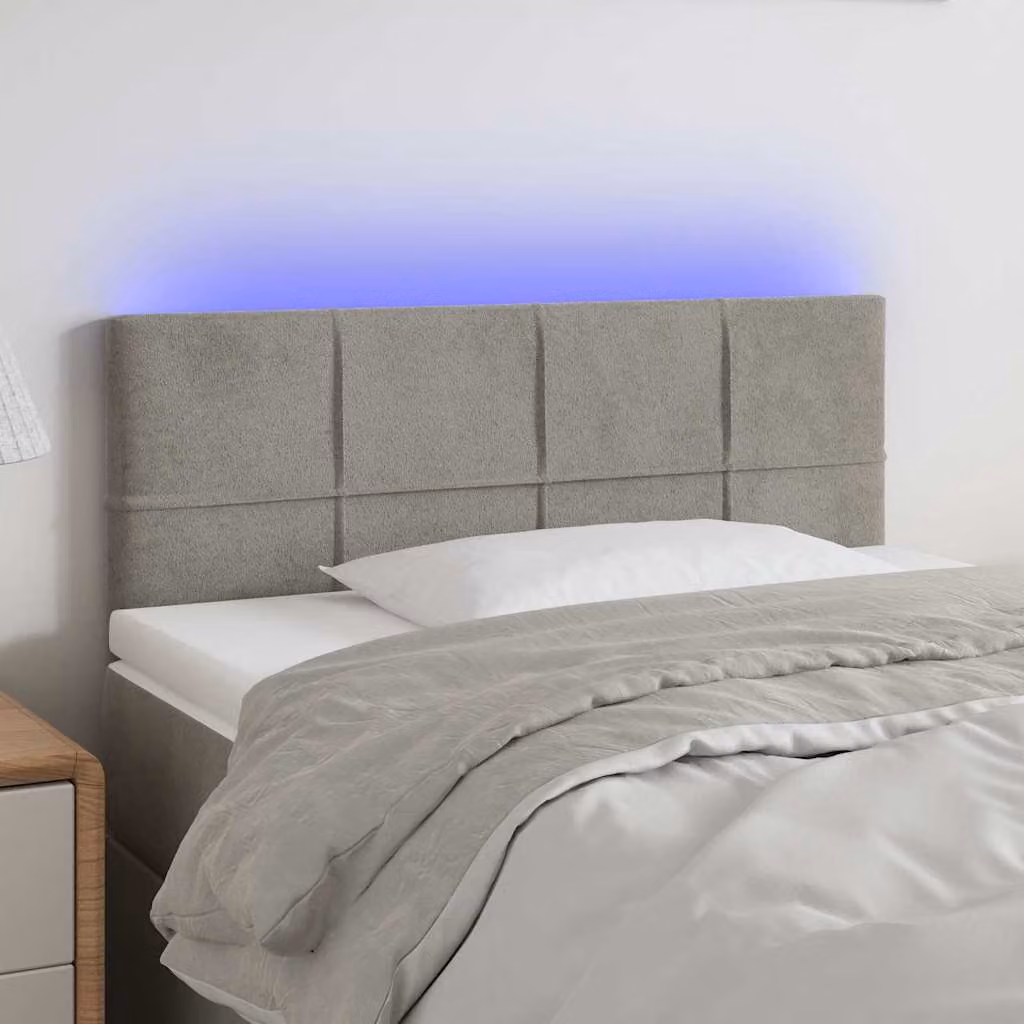 Testiera a LED vidaXL in similpelle grigio con porta USB, L 90 cm, P 5 cm, H 78-88 cm