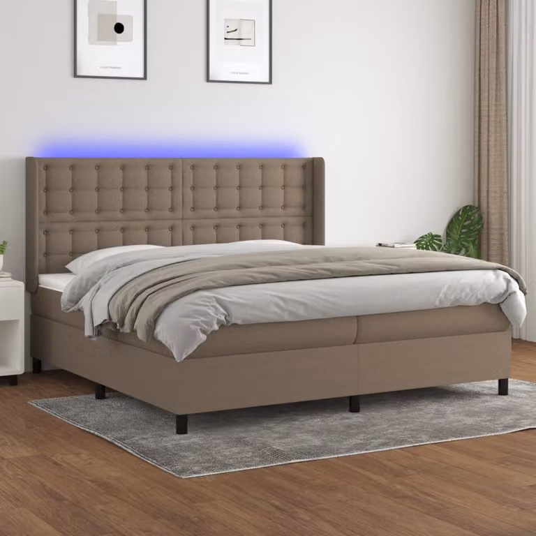 Letto a molle con materasso e illuminazione LED vidaXL in tessuto beige o grigio, L/P/H: 200 x 200 x 128 cm