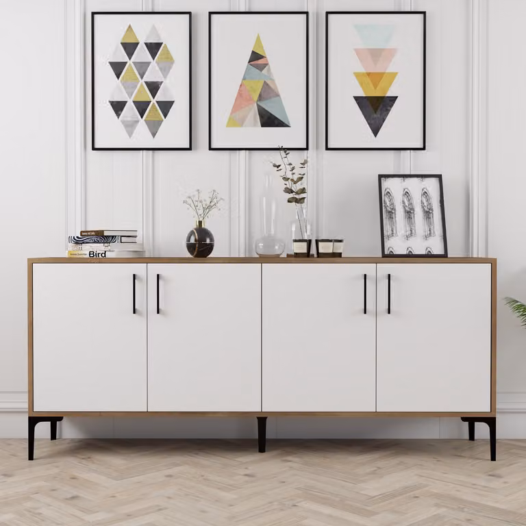 Skye Decor, Kiev- Kiev HCT, colore noce,,bianco, cassettiera, 78x180x35 cm, 100% pannello di particelle rivestito in melamina