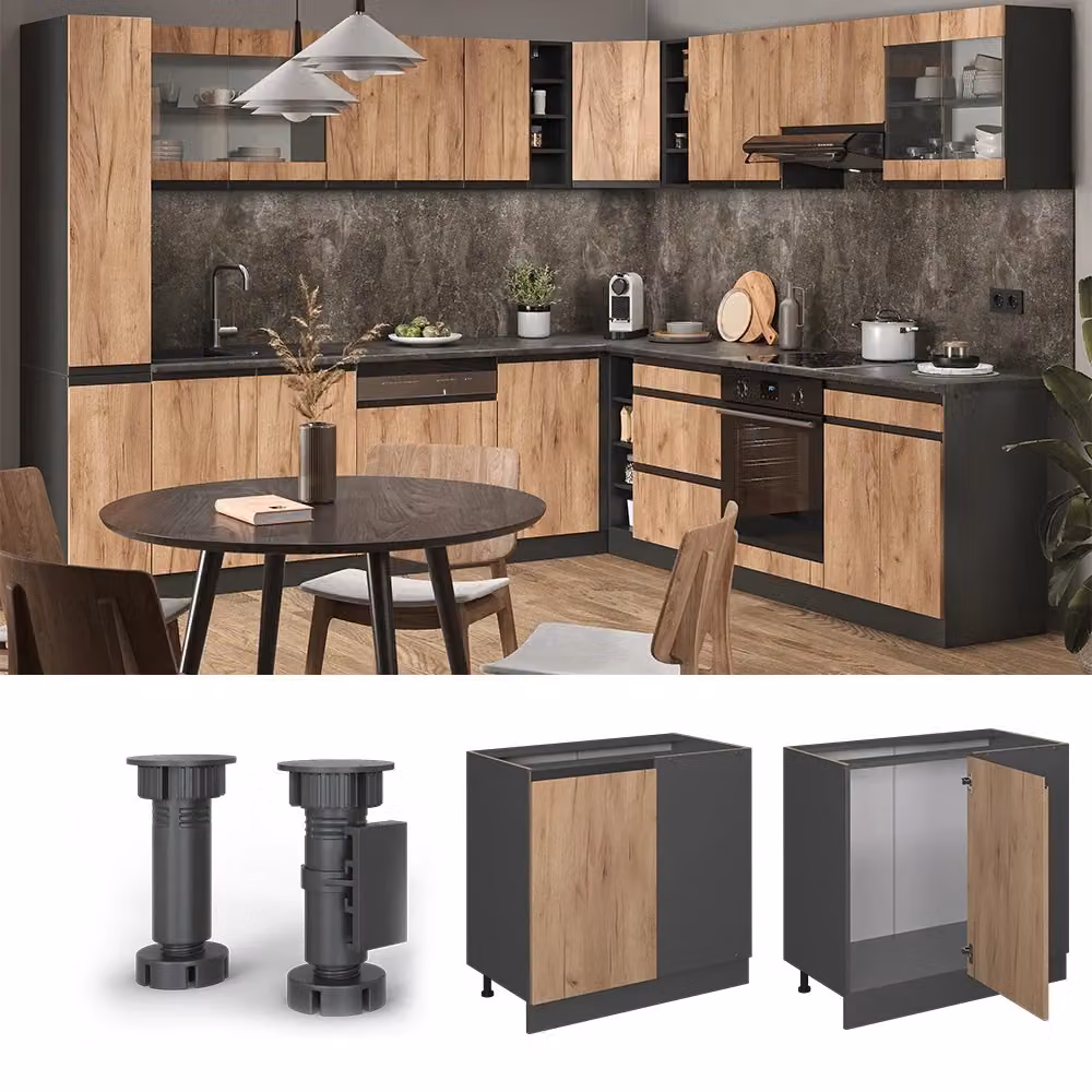 Mobile ad angolo per cucina Vicco R-Line Rovere e Antracite L: 86 cm – 2