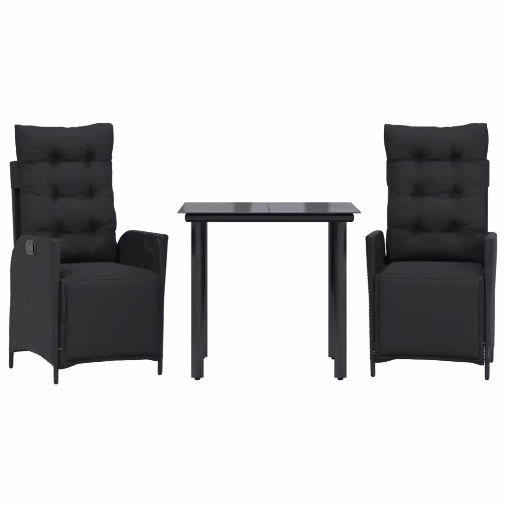 Set da pranzo da giardino vidaXL in polyrattan nero con cuscini e tavolo in vetro – 2