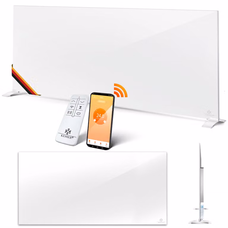 KESSER® Riscaldatore a infrarossi, radiatore in alluminio, a basso consumo energetico, 2 in 1 (da pavimento o da parete), riscaldatore elettrico con sensore di finestre aperte, telecomando e controllo tramite app, termostato, pannello riscaldante a infrar