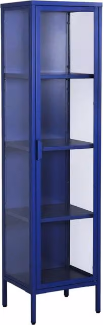 Vetrina in acciaio e vetro temperato con 1 anta, 160cm, blu