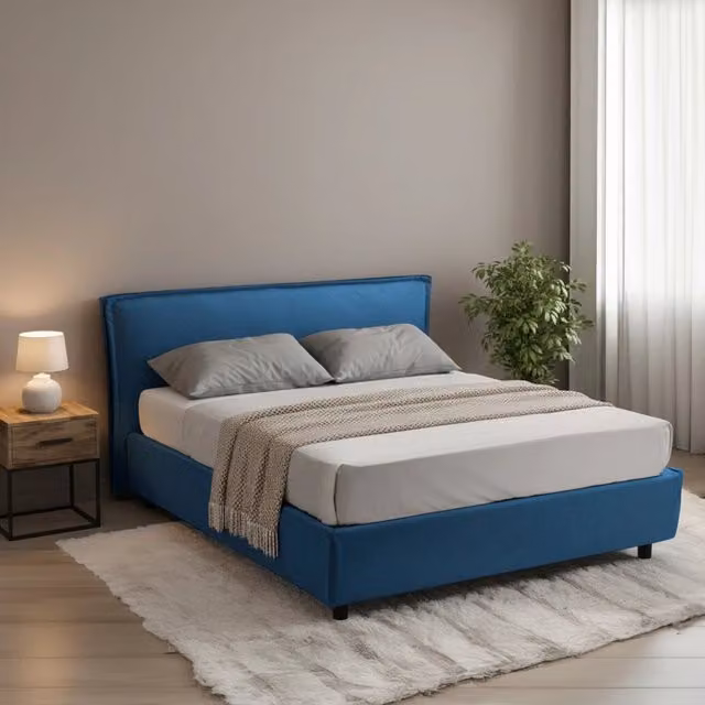 Letto Matrimoniale Bruzolo DMORA con Materasso Incluso, Made in Italy, Blu, L: 160 cm, P: 200 cm, H: 190 cm
