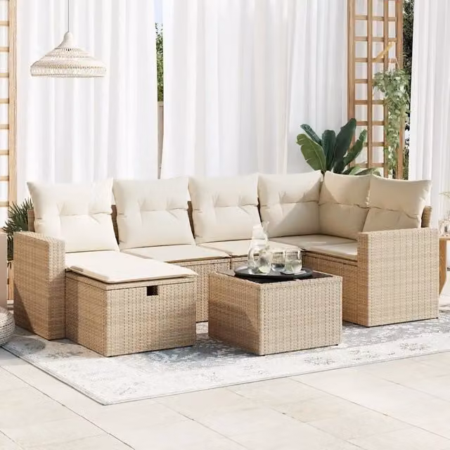 Set Divani da Giardino 7 pz con Cuscini Beige in Polyrattan 3325394