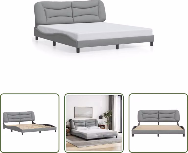 The Living Store Struttura letto con testiera in tessuto grigio chiaro 180x200 cm
