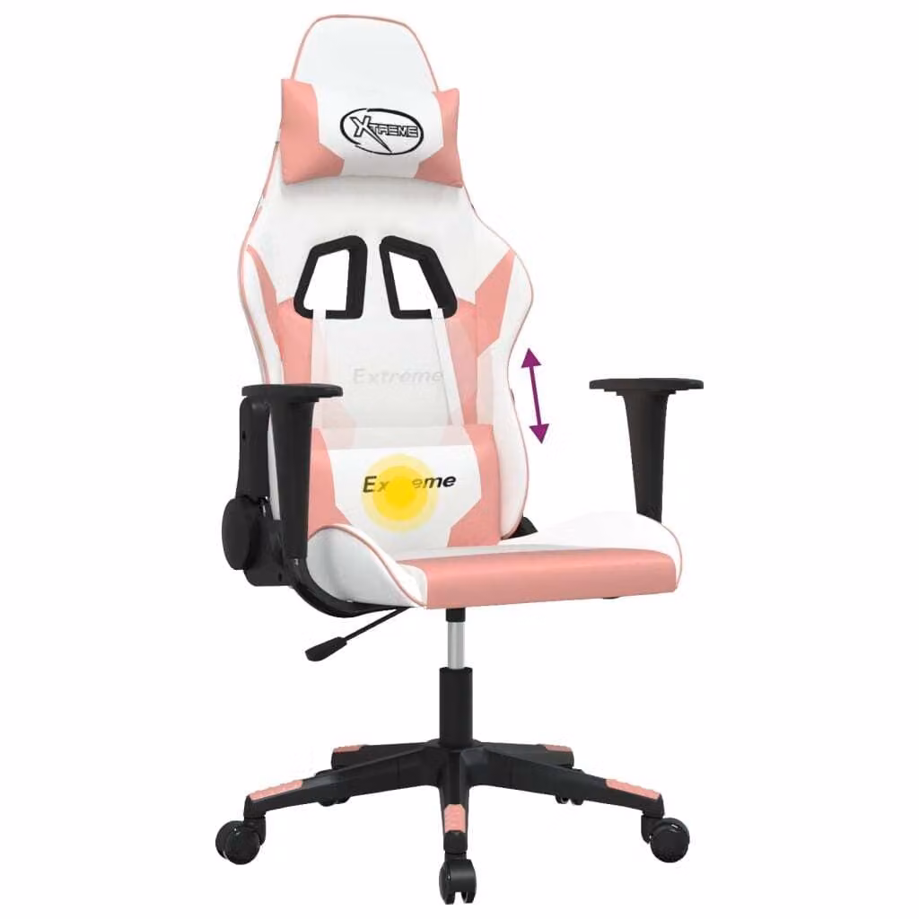 Sedia da Gaming Massaggiante Bianco e Rosa in Pelle finta