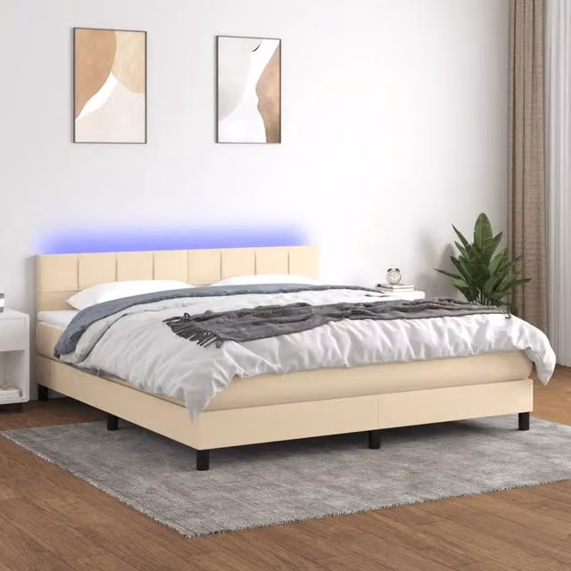 Letto Ibrido con Materasso vidaXL in Tessuto Beige e Bianco con Illuminazione LED e Porte USB L/P/H: 160 x 200 x 78 cm – 1