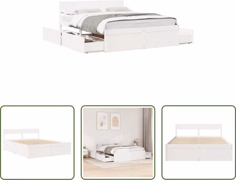 The Living Store Letto in legno massiccio senza materasso bianco 140x200 cm in legno di pino