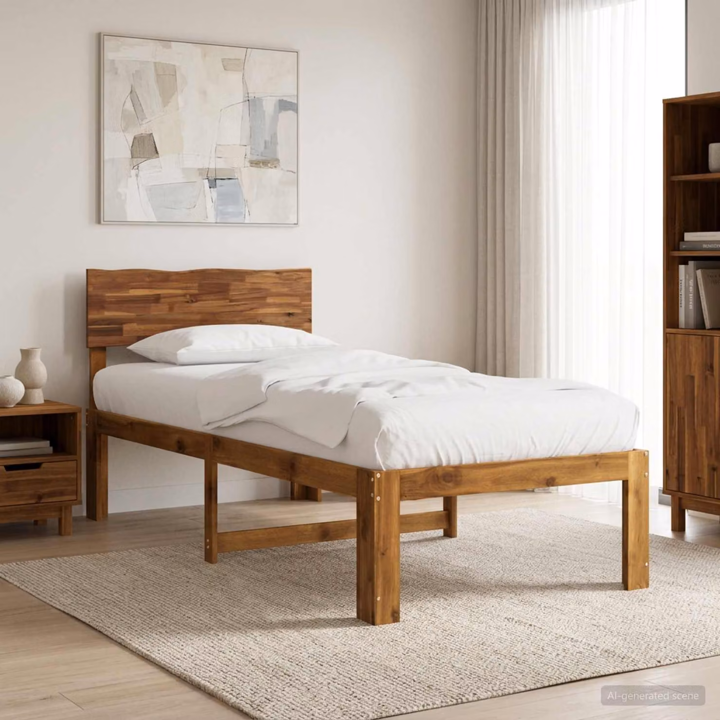 Letto Singolo con Testiera vidaXL ROSTOCK in Legno di Acacia Naturale Marrone L: 195.5 cm, P: 79 cm, H: 91 cm