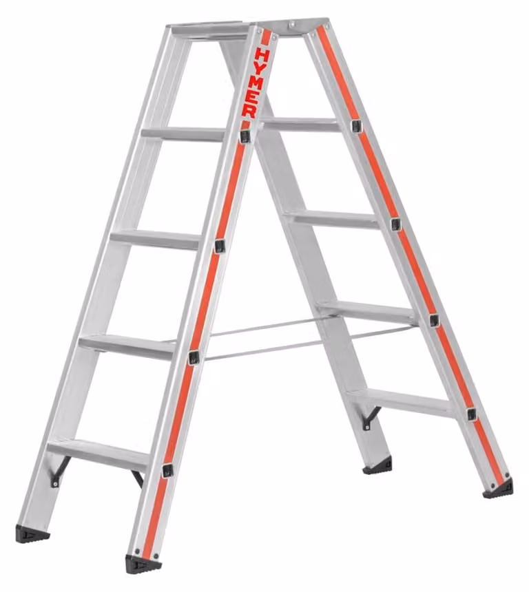 Scala a pioli in alluminio, 2x5 gradini - Leggera - Capacità di carico: 150 kg - Argento