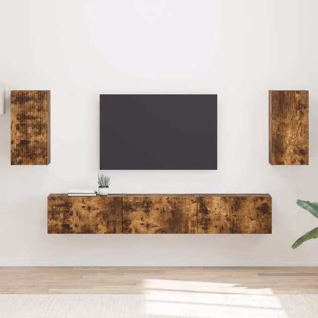 Set mobile TV 5 pz-Credenza per TV Rovere fum¨¦ Legno multistrato 368749