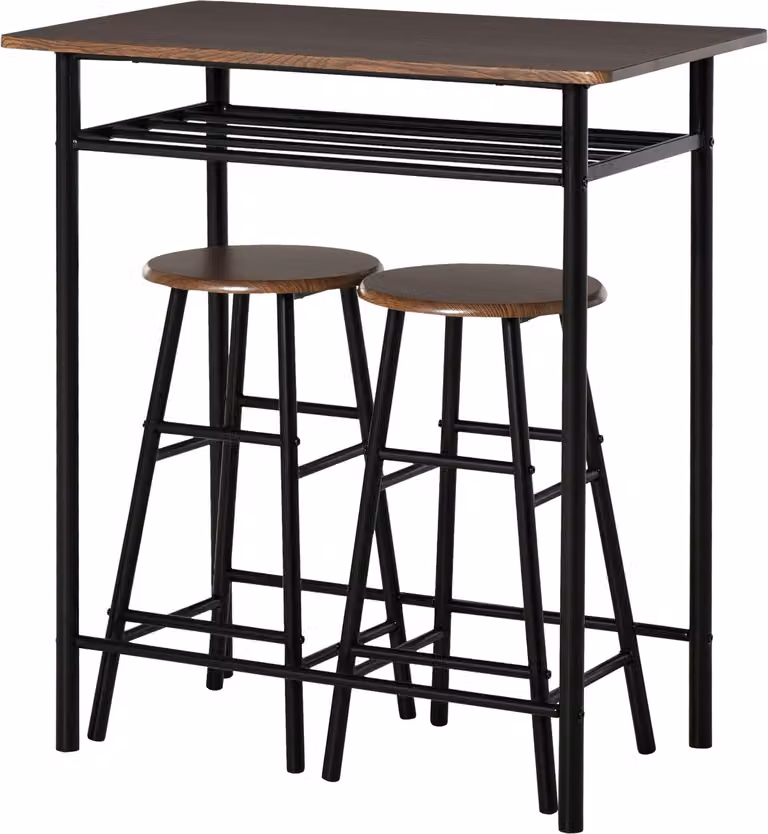 Fortuna Lai Set da bar 3 pezzi Tavolo da pranzo con 2 sgabelli da bar Set da pranzo Tavolo da cucina e sedie Tavolo alto e sgabelli da bar con ripiano portaoggetti in metallo 80 x 50 x 90 cm Nero