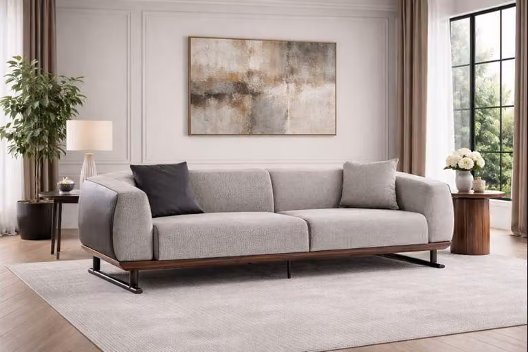 Elegante Graue Textilcouch Wohnzimmer 3-Sitzer Elegante Couch