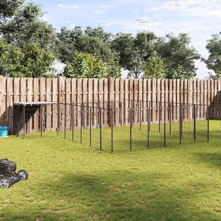 Gabbia per cani vidaXL in acciaio nero e argento con superficie di 15,73 m²