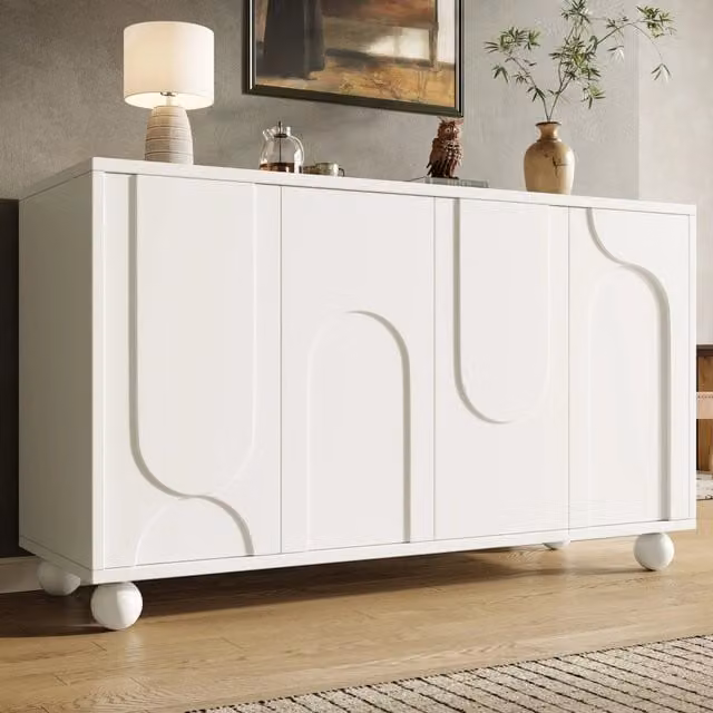 Credenza ULEVR 120x35x71 cm con ripiano regolabile, ante a pressione e sistema antiribaltamento, bianca