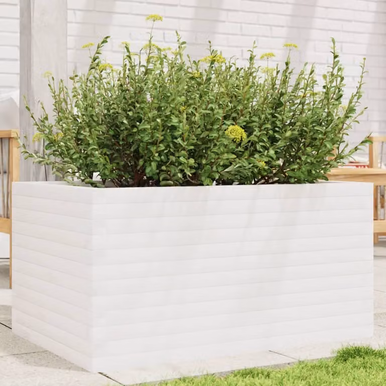 Fioriera da giardino vidaXL in legno di pino massello, colore bianco, L: 90 cm, P: 60 cm, H: 45,5 cm