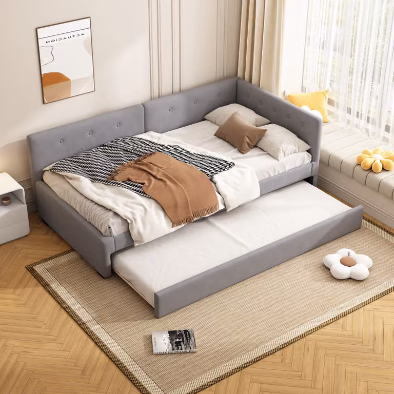 STILVORA Divano letto 90×200 Daybett Divano letto con letto aggiuntivo estraibile 90×190 cm Divano letto con rete a doghe, grigio (senza materasso)