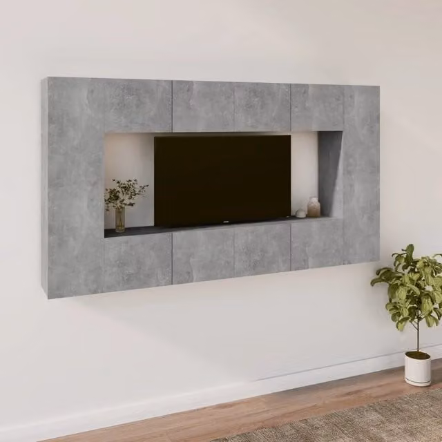 Set Mobili Porta TV 8pz-Set di 8 Credenza per TV Grigio Cemento in Legno Multistrato 562228