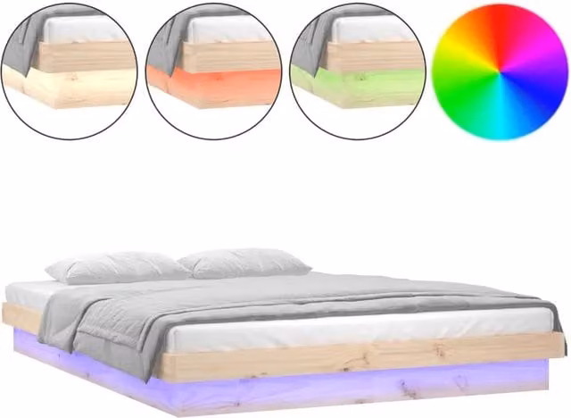 Letto matrimoniale | Letto per adulti | Giroletto con LED 135x190 cm Double in Legno Massello