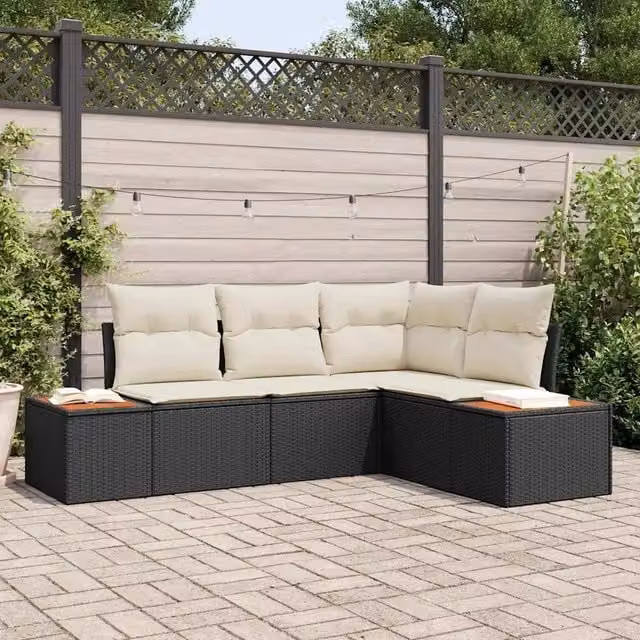 Set Divano da Giardino 5 pz Nero Poly Rattan 3348073