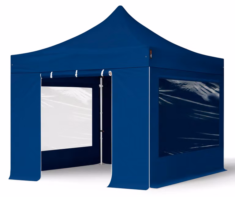 TOOLPORT 3x3m gazebo pieghevole PES con laterali (panoramiche), PROFESSIONAL alluminio, blu scuro