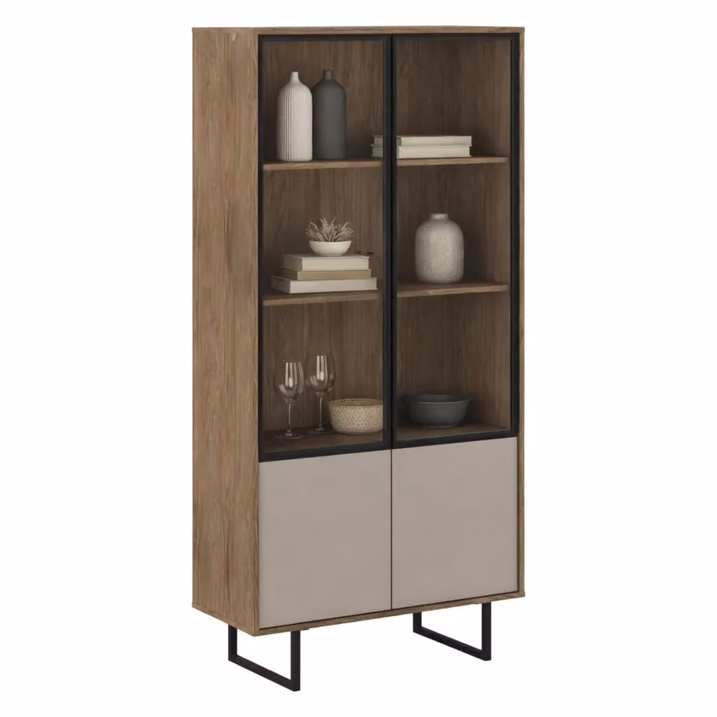 Mobile Espositore Agro DMORA con Ante in Vetro e 3 Ripiani, Colore Marrone Noce, L: 190 cm, P: 40 cm, H: 90 cm – 2