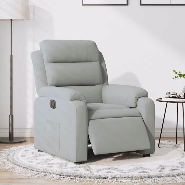 Poltrona Elettrica Reclinabile vidaXL Grigio con Rivestimento in Velluto e Pelle