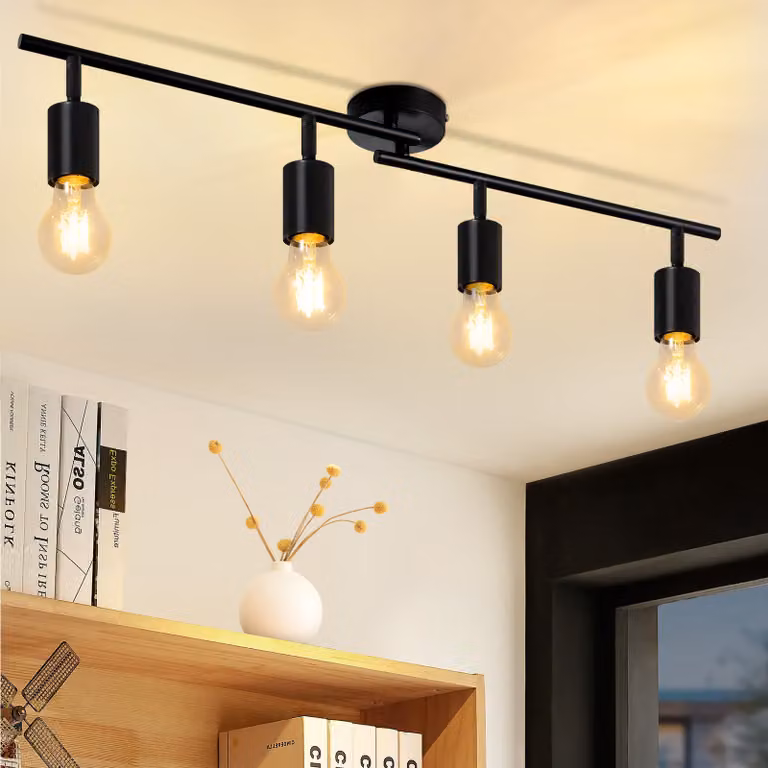 ZMH faretto da soffitto 4 fiamme nero E27 lampada da soffitto vintage faretto orientabile per cucina corridoio soggiorno camera da letto