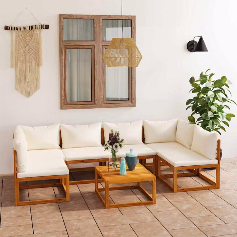 vidaXL Set Divani da Giardino 7 pz con Cuscini Crema Massello Acacia