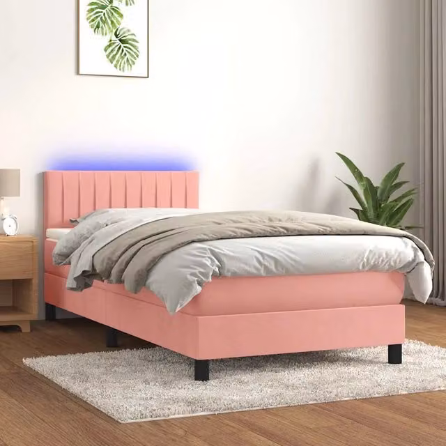 Letto a Molle con Materasso e LED Rosa 90x200 cm in Velluto 3134506