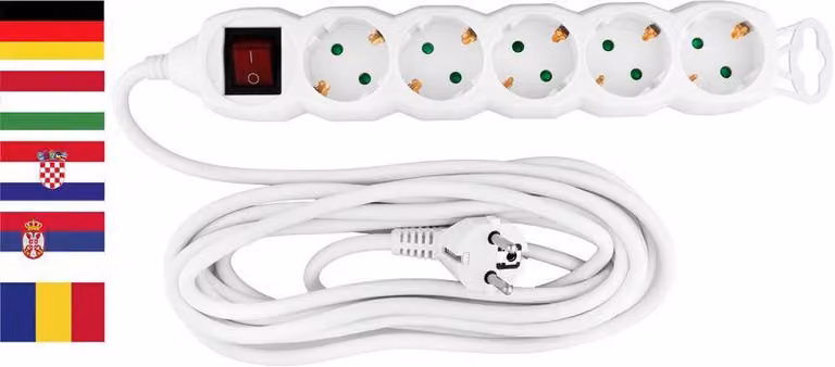 Cavo con presa tedesca Strend Pro GER DG-805BK 5,00 m, 5 prese, HU, RO, SRB, CRO + interruttore