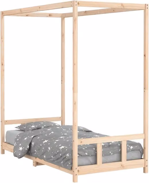 Letto a casetta per bambini in legno massello di pino bianco, stile rustico, L/P/H: 190 x 90 x 95,5 cm