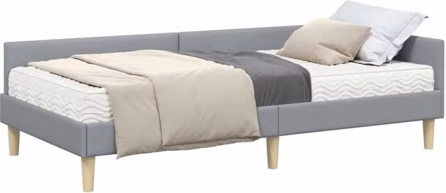 Letto singolo angolare moderno con struttura imbottita e 2 materassi in grigio chiaro L 80 x P 200 cm