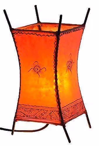 Lampada orientale, lampada in legno di henne, lampada in pelle marocchina, lampada da tavolo, lampada da terra. Carree Sonne, 30 cm: colore rosso