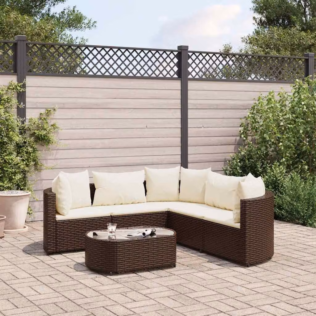 Set Divano da Giardino vidaXL 6 pz con Cuscini Marrone e Bianco in Polyrattan e Acciaio – 1
