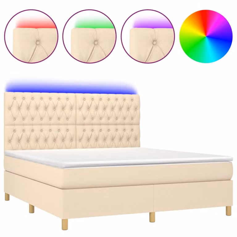 Letto a Molle con Materasso e LED Crema 160x200 cm in Tessuto